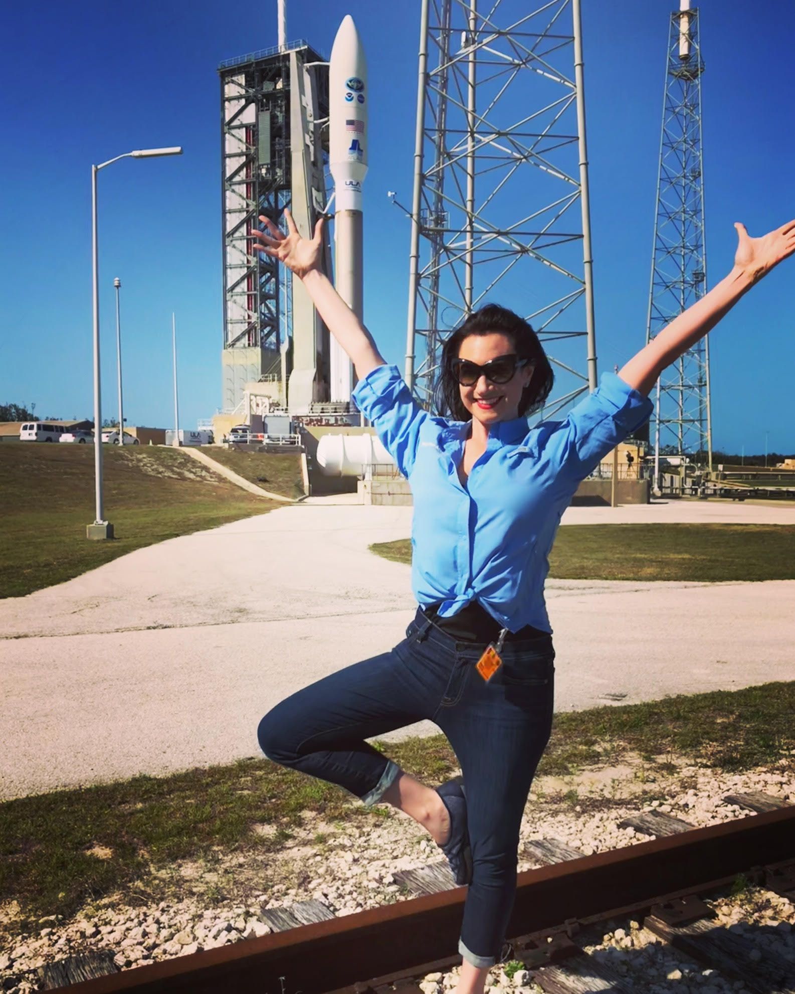 Meredith Garofalo Ready for liftoff! In front of NOAA Satellites GOES West before launch.