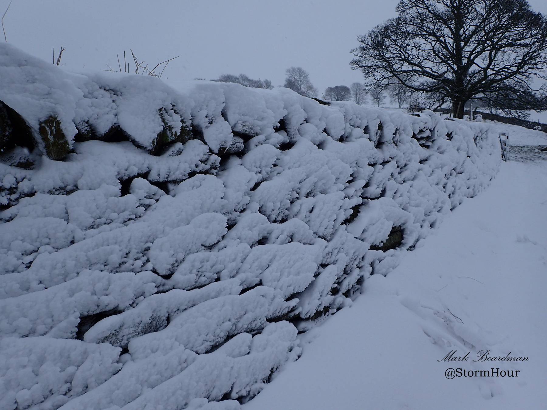 Snow on a dry stone wall in east Cheshire December 2017 by Mark Boardman @StormHour