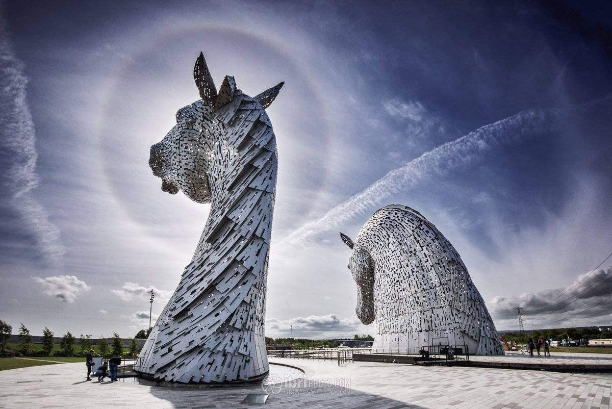 1st Place Brian Smith @ibri_clacks A bright 22˚ ice halo casting a ring around 1 of the giant Kelpie sculptures in Falkirk