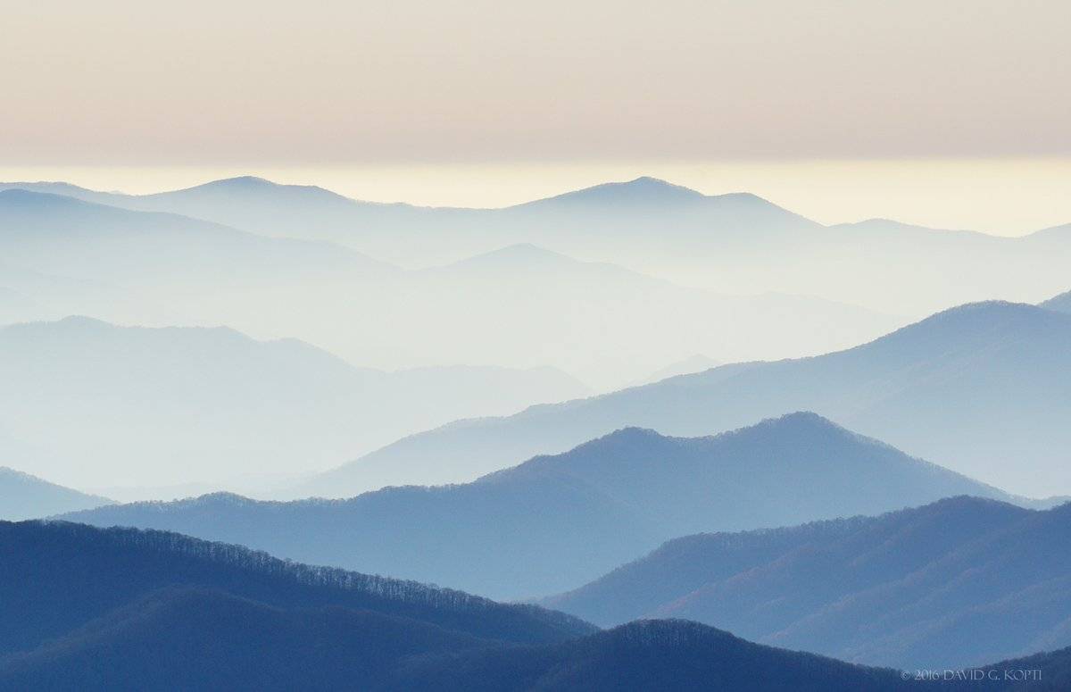 Smoke in the valleys, taken from Clingmans Dome in the Great Smoky Mountains.
