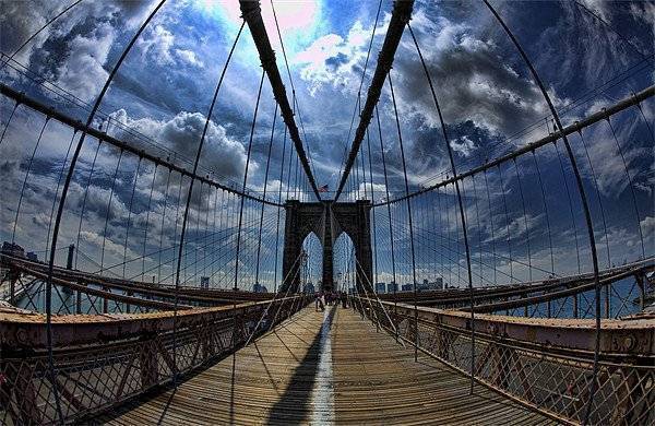 Looking across #brooklyn Bridge with a fisheye lens