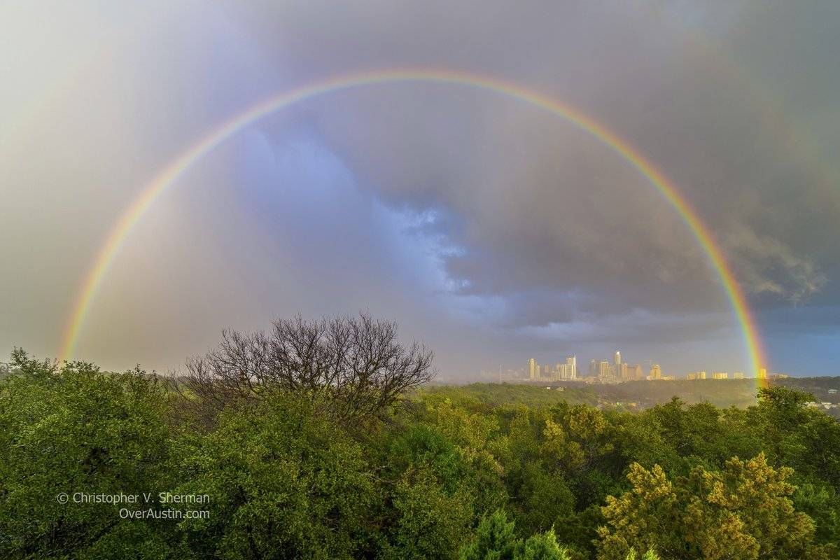 Rainbow after storms in Austin, Texas