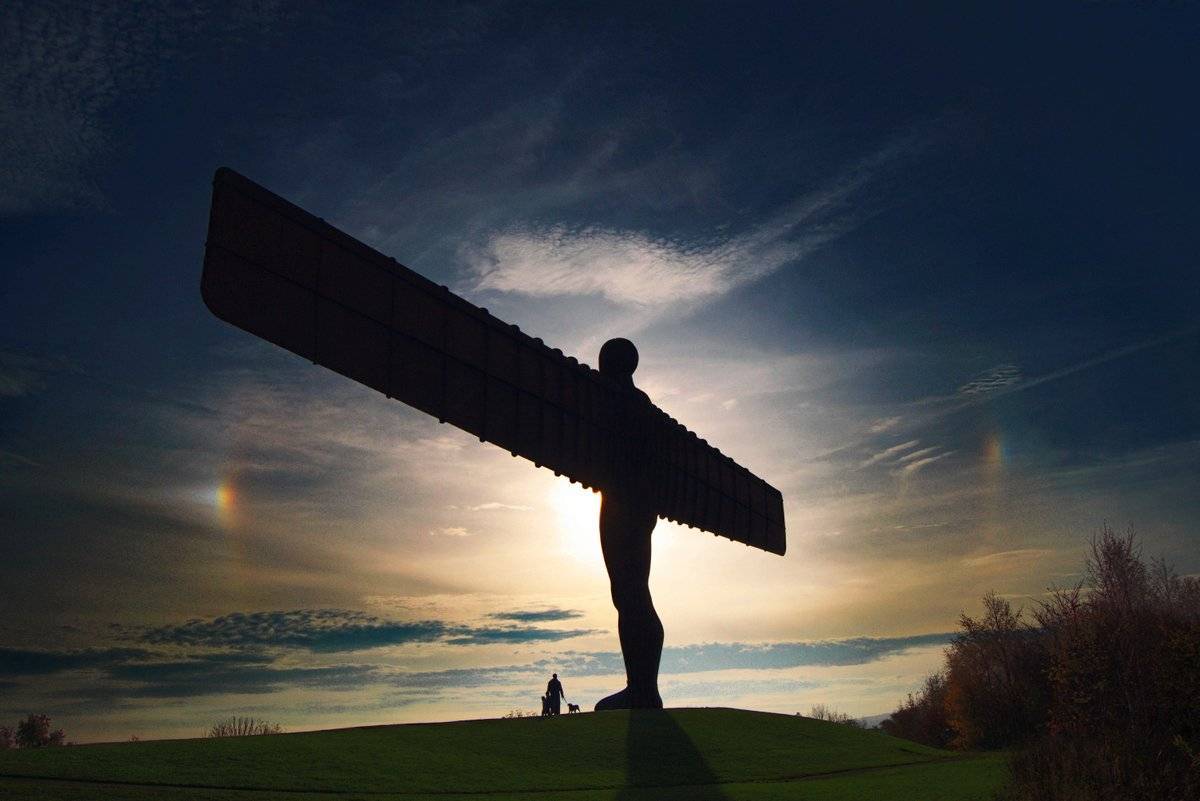 Sundogs frame The Angel of the North, near Gateshead, England.