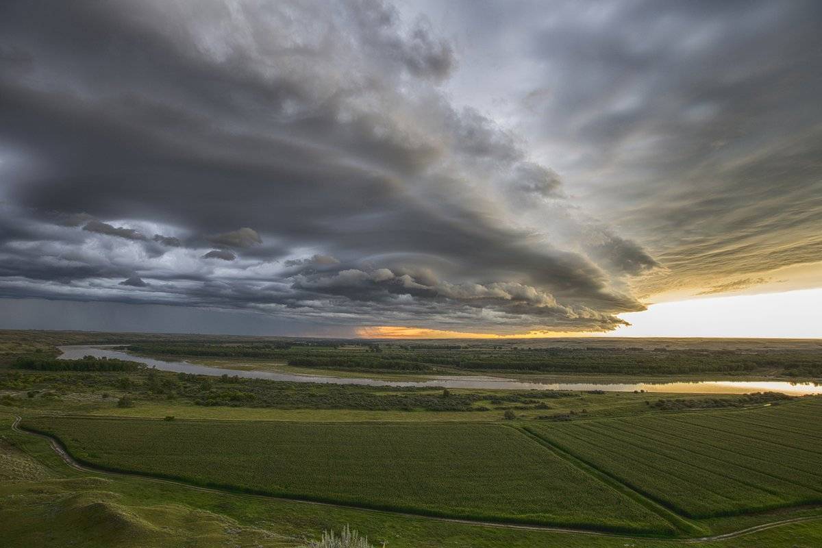 Shelf cloud over Checkerboard Hill near Leader, Saskatchewan