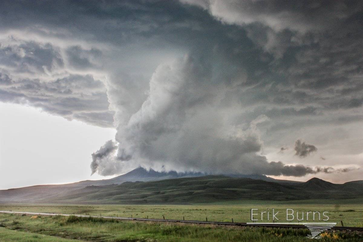 "Ground scraping wall cloud consumes a mesa in Square Buttes, Montana. June 10, 2016. Amazing tour!"
