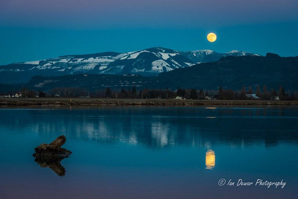 Wolf Moon over Skagit Bay, Washington