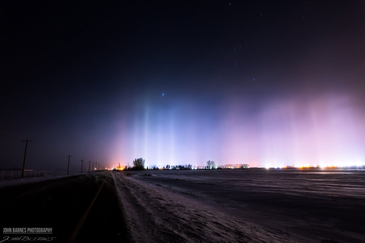 Light pillars in Lacombe, Alberta by John Barnes @Johnny_B500