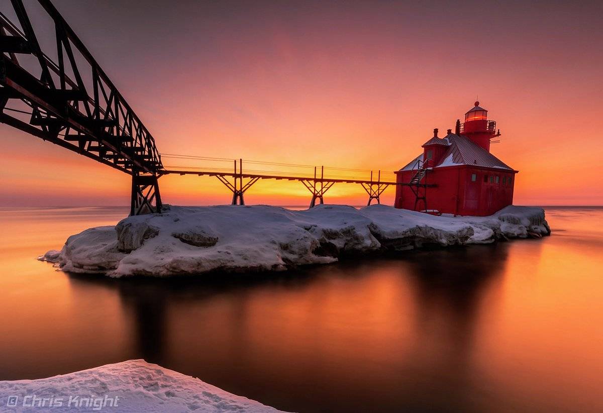 Sunrise at the Sturgeon Bay Pierhead Light by Chris Knight @ChrisKnight 