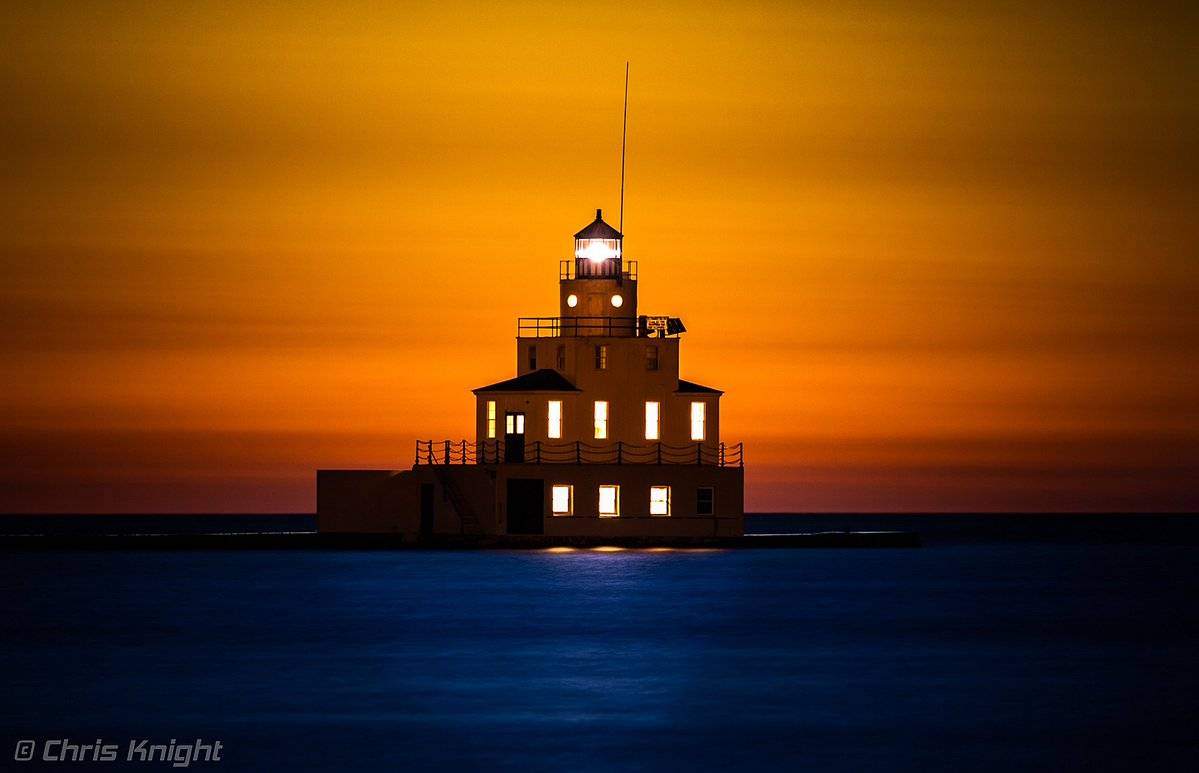 Sunrise on Lake Michigan at the Breakwater Light by Chris Knight @ChrisKnight