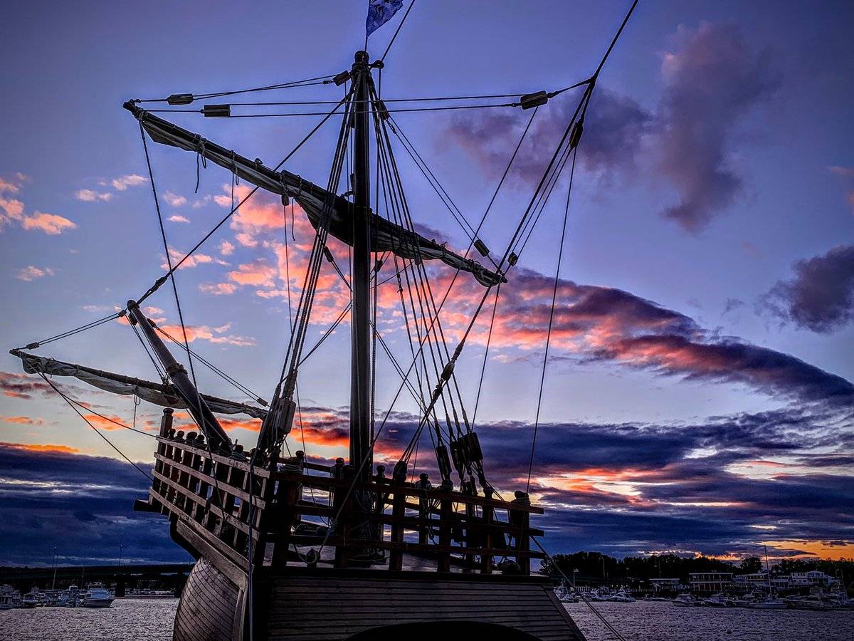 Sunset clouds in Massachusetts made pastel furled sails for the Nao Santa Maria by Stephanie Glennon @SMartinGlennon