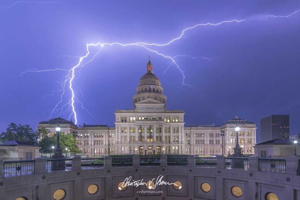 Lightning over the Texas State Capitol Building by Christopher V. Sherman Photography @cvsherman