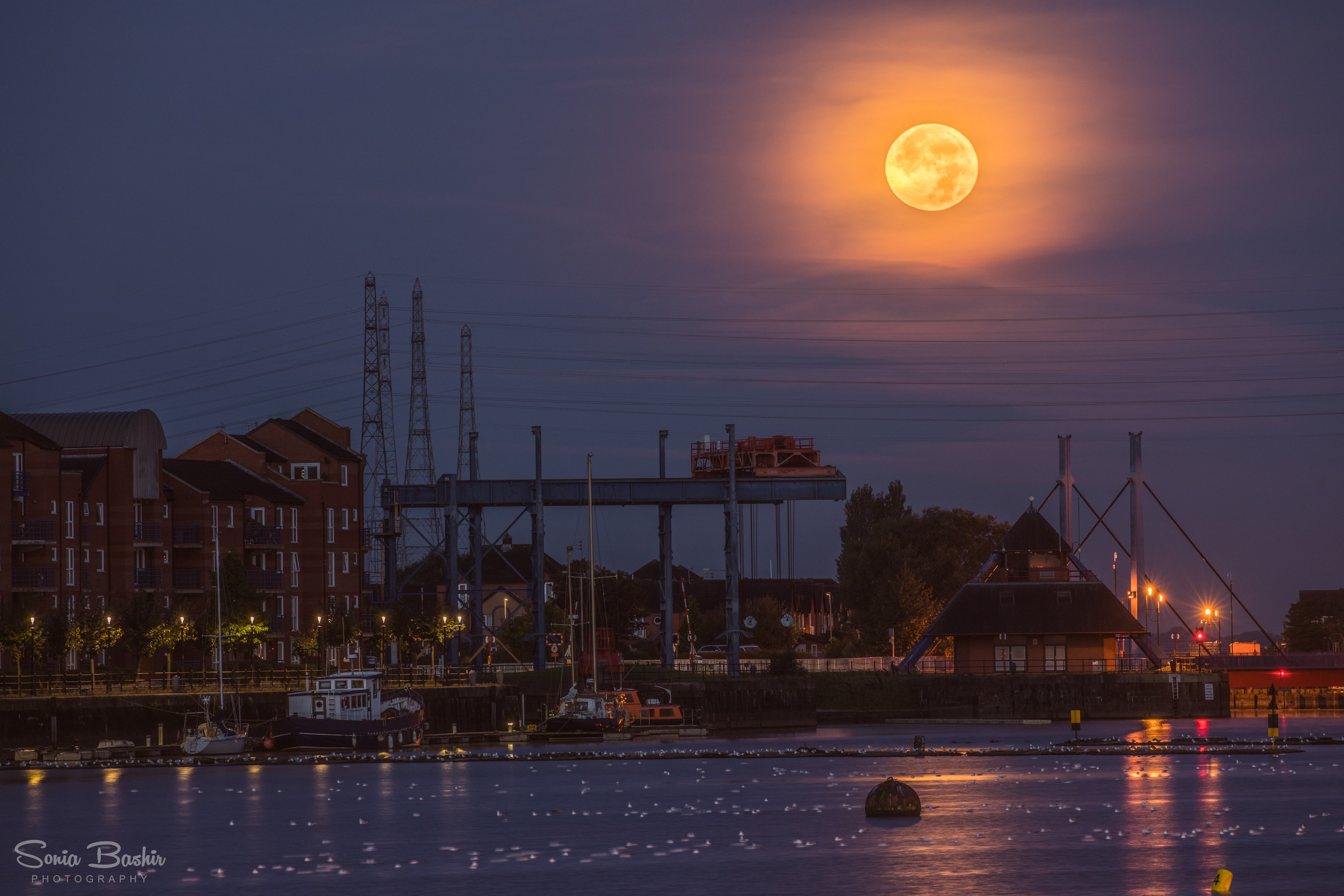 3rd Place Moonset over Preston Docks by Sonia Bashir @SoniaBashir_