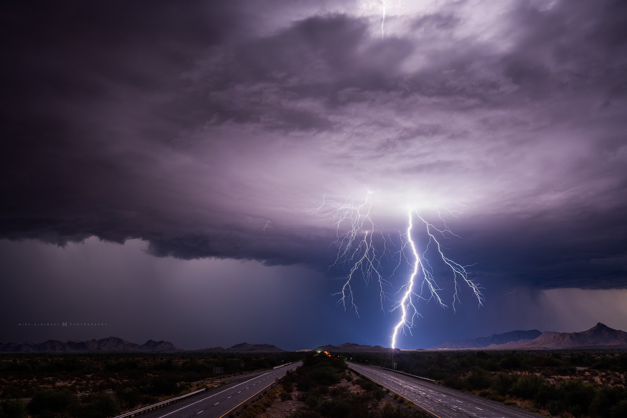 Lightning strikes south of I-8 in Arizona by Mike Olbinski @MikeOlbinski