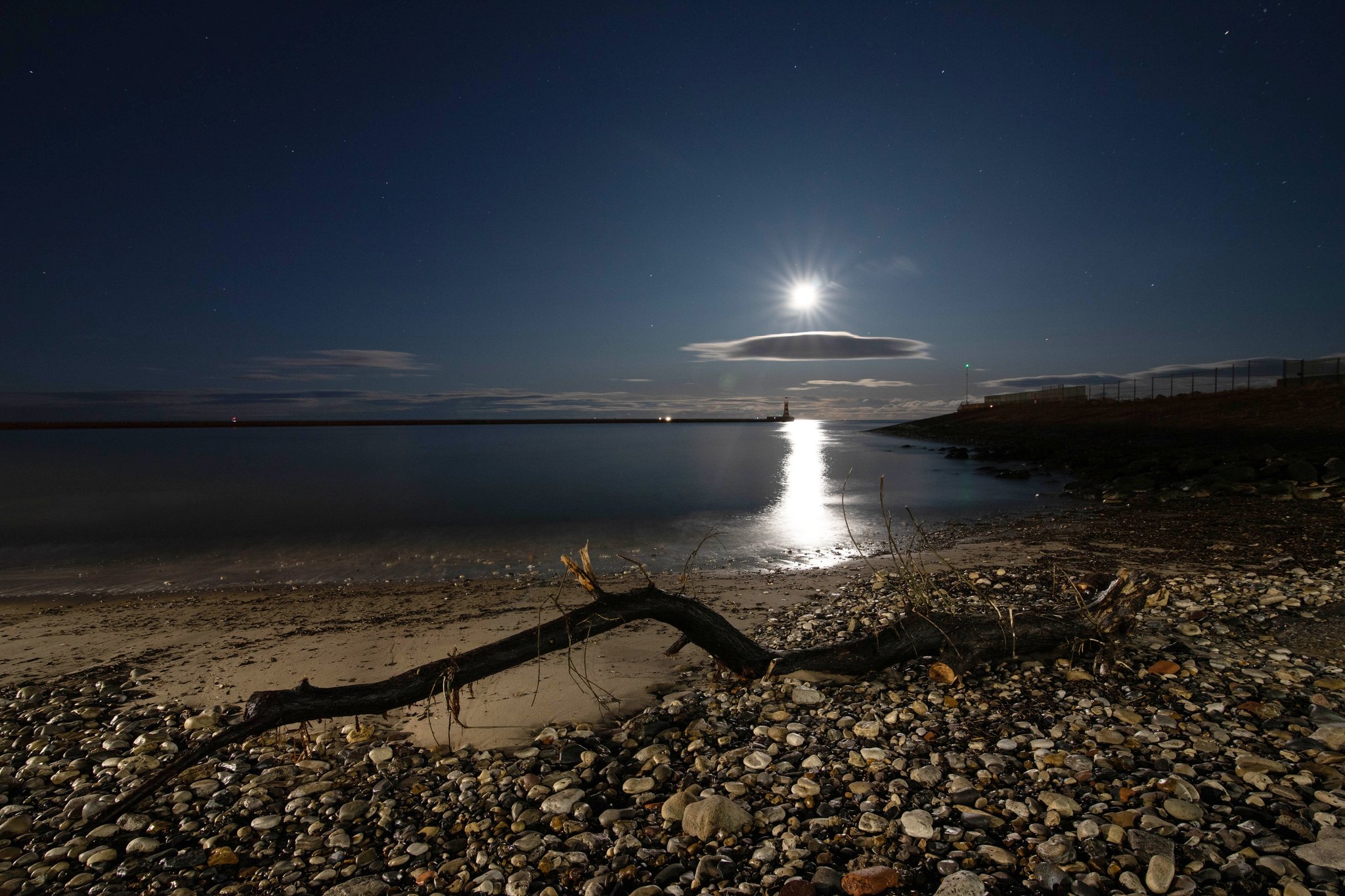 Moonrise at Roker Lighthouse in Sunderland by simon c woodley @simoncwoodley