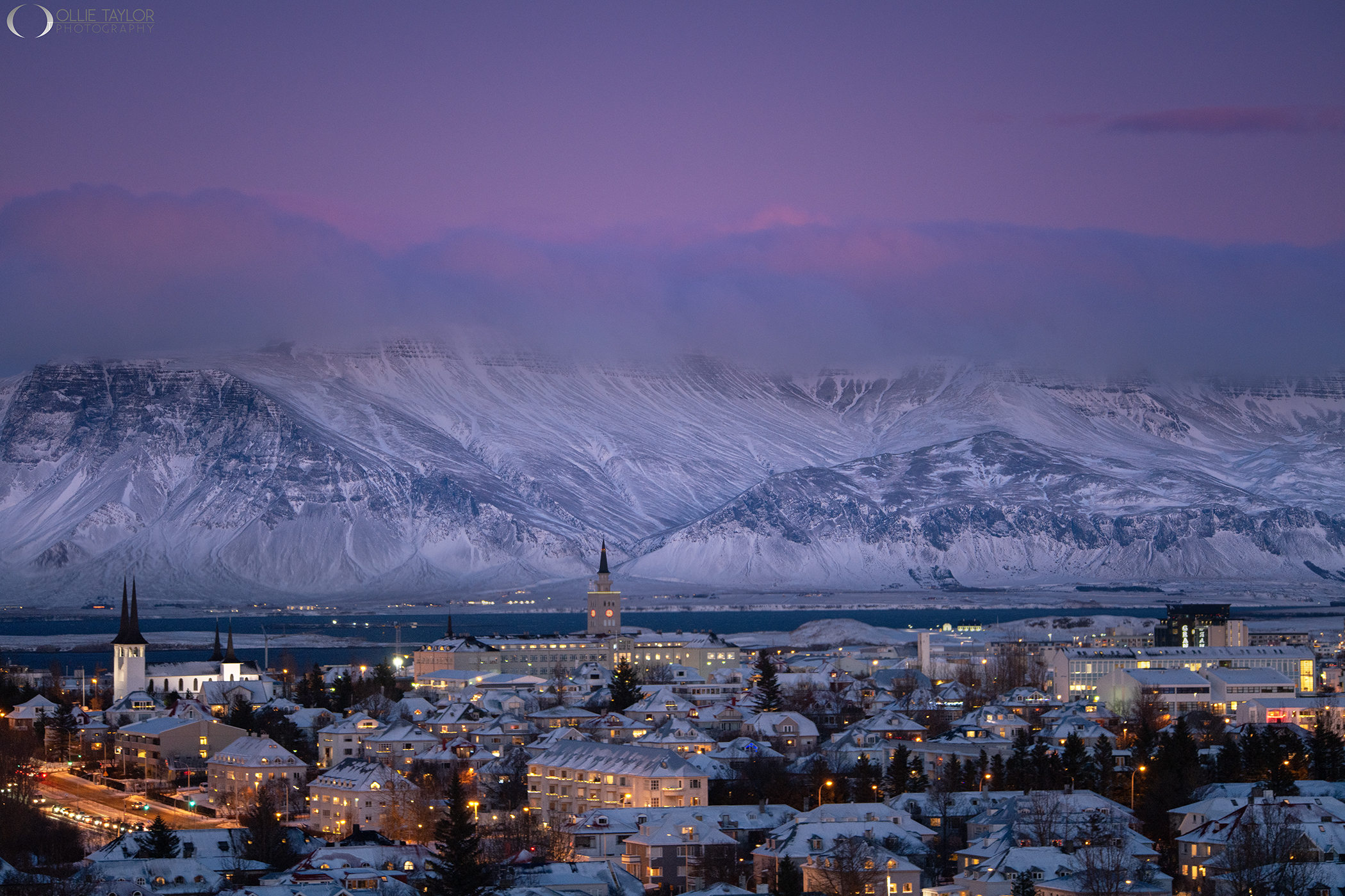 Reykjavik Skyline at dusk by Ollie Taylor @OllieTPhoto