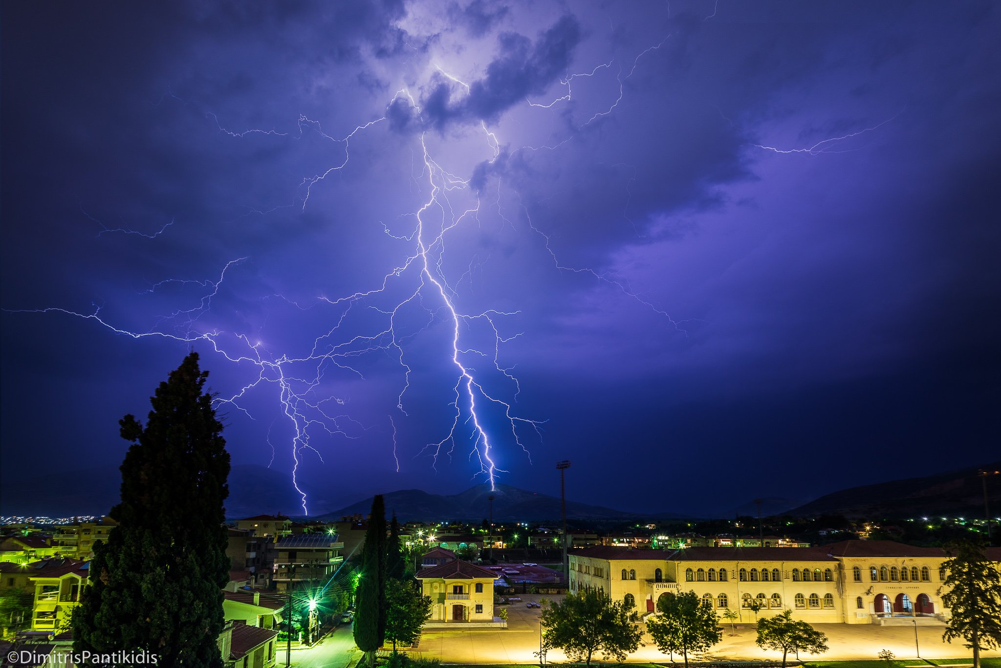 1st Place Lightning over my high school, Drama northern Greece by Πάντιξ @pantix73